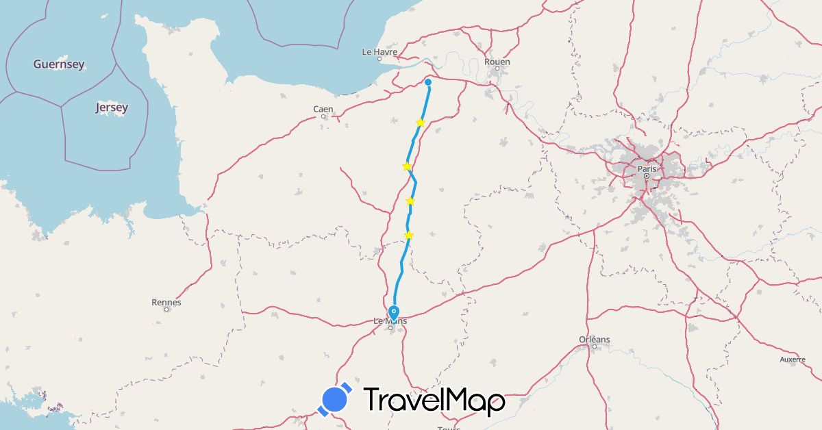 TravelMap itinerary: le vélo bleu in France (Europe)